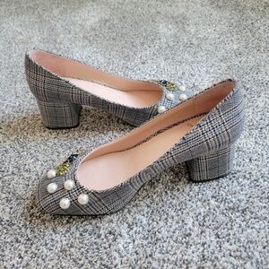 J.Crew Jeweled Embellished Celia Glen Plaid Block Heels Pumps Size 6